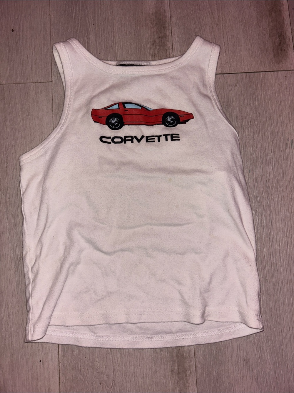 Corvette Kids White Tank Top with Red Car Graphic